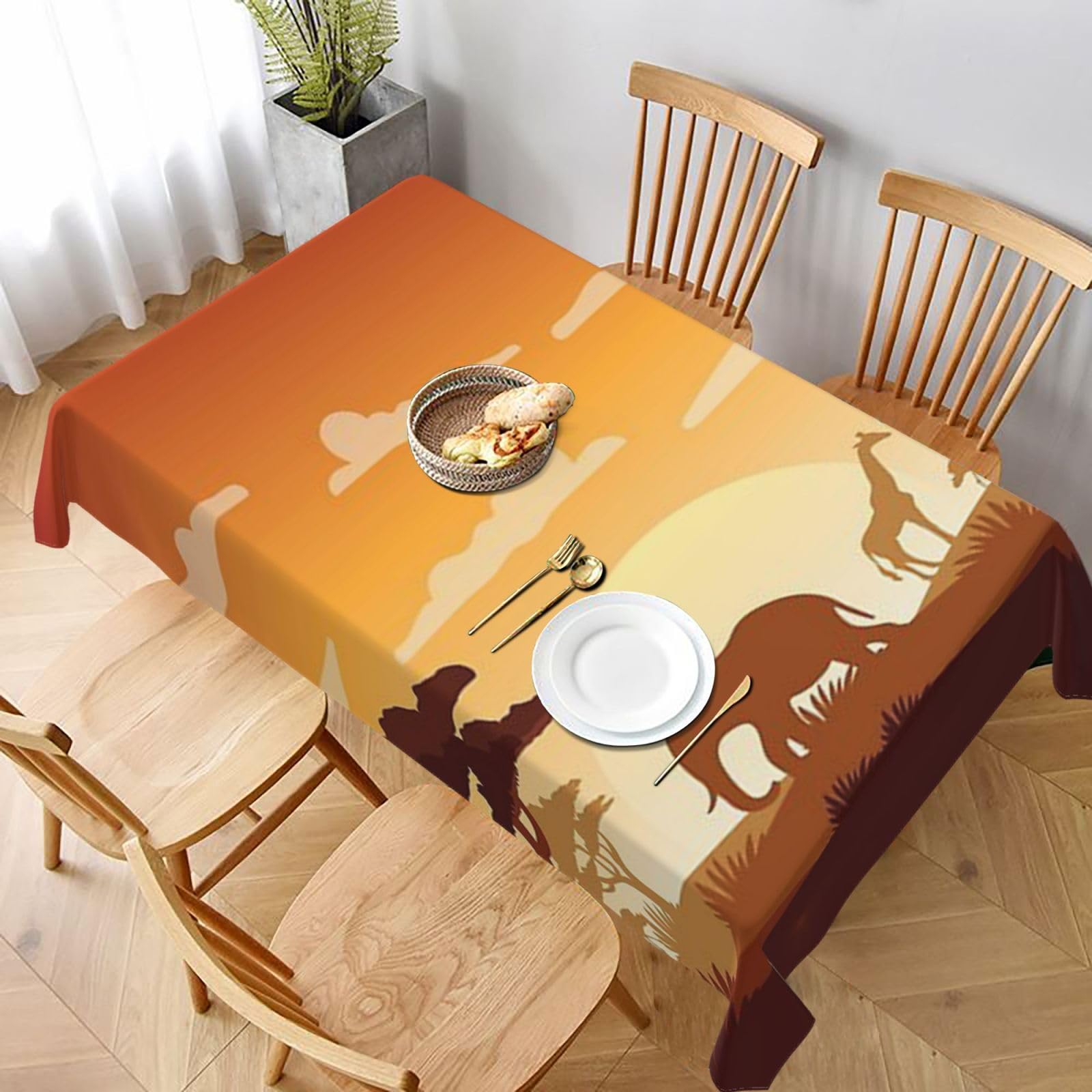 BNVSADC Elephant and Giraffe in The Sunset Printed Rectangle Tablecloth 228x152 CM, Water Resistant Polyester Table Cloth Decorative Fabric Table Covers for Kitchen Dining Table Parties Camping