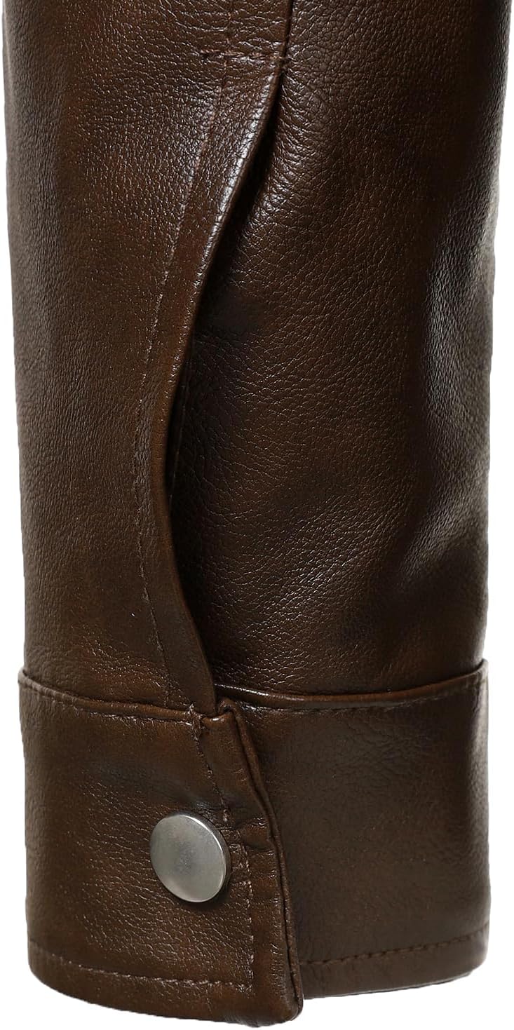 HOOD CREW Men’s Classic Faux Leather Jackets Turn Down Collar Leather Coat Lightweight Outerwear Biker Jacket