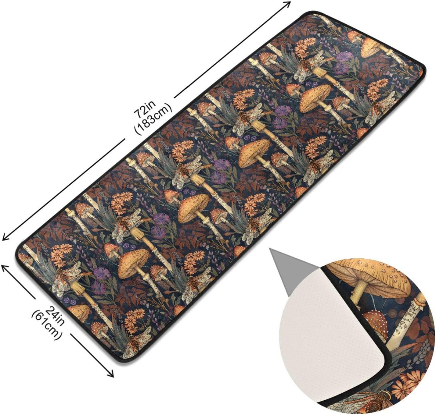 ALAZA Dragonfly Mushroom Runner Area Rug Non Slip Floor Mat for Hallway Entryway Living Room Bedroom Dorm Home Decor 72x24 inches