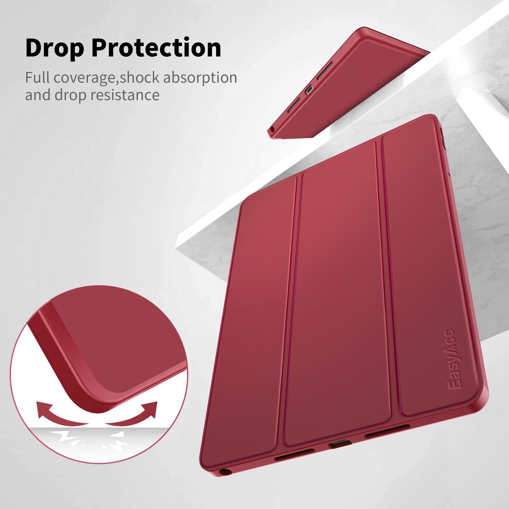 EasyAcc - Custodia per Lenovo Idea Tab, tablet da 11 pollici 2025 con supporto per penna TB-336ZU TB-336FU, ultra sottile con funzione di supporto, custodia in PU in pelle (Rosso vino)