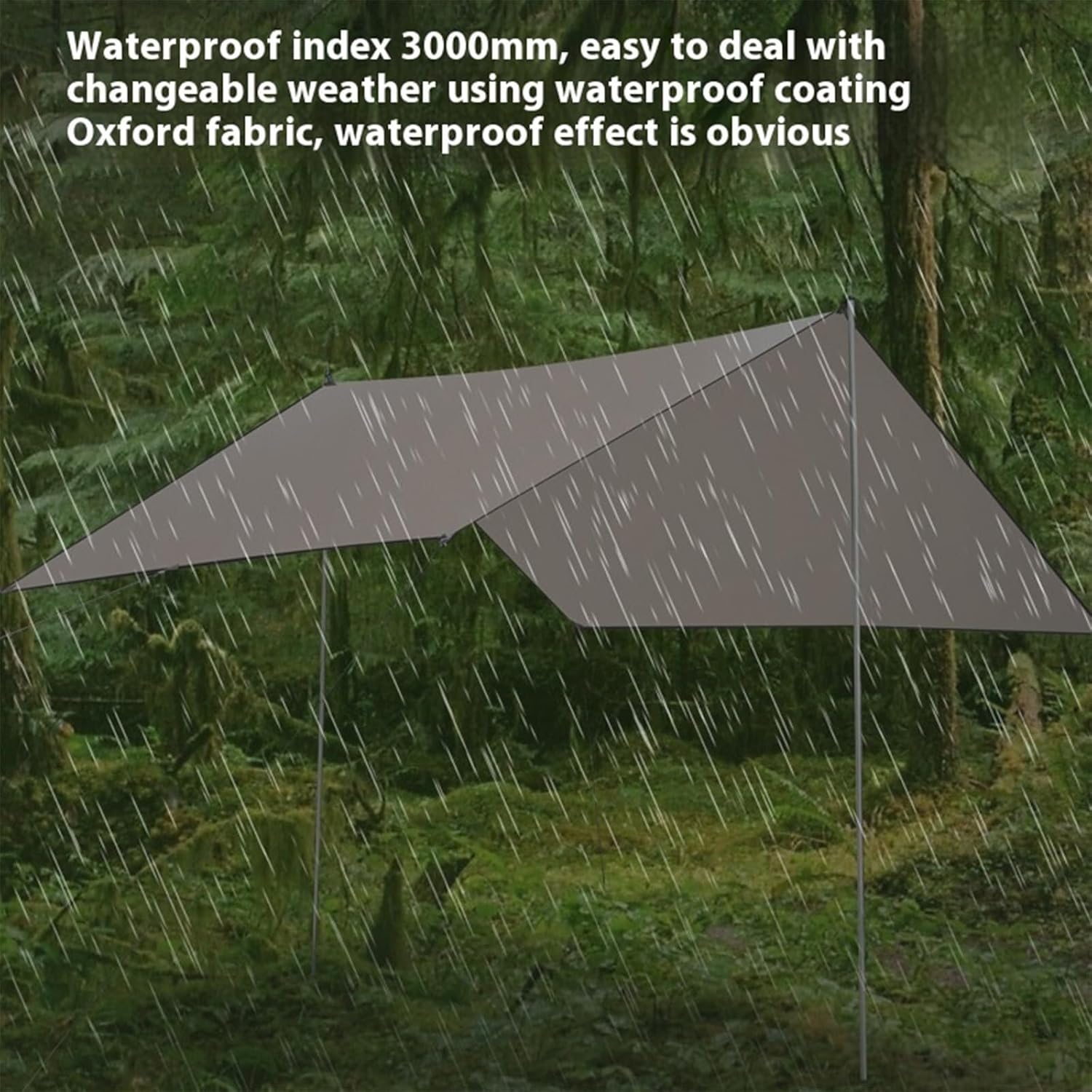 Camping Tarp with Poles, Heavy Duty Shade Cloth for Garden Outdoor, Camping Tent Tarps, Camping Shade, for Camping, Picnic,Beach, Outdoor Activities 3 * 4.5m/9.8 * 14.7ft Quicksand Gold