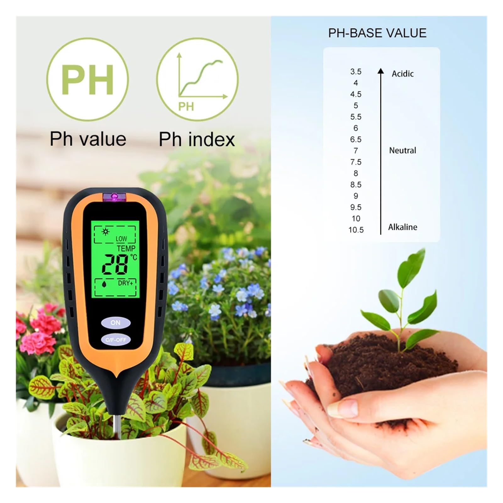 Misuratore Digitale Di Umidità Del Suolo 4 IN 1 PH Temperatura Tester Della Luce Solare For Piante Da Giardino Agricole Con Display LCD Letture Precise