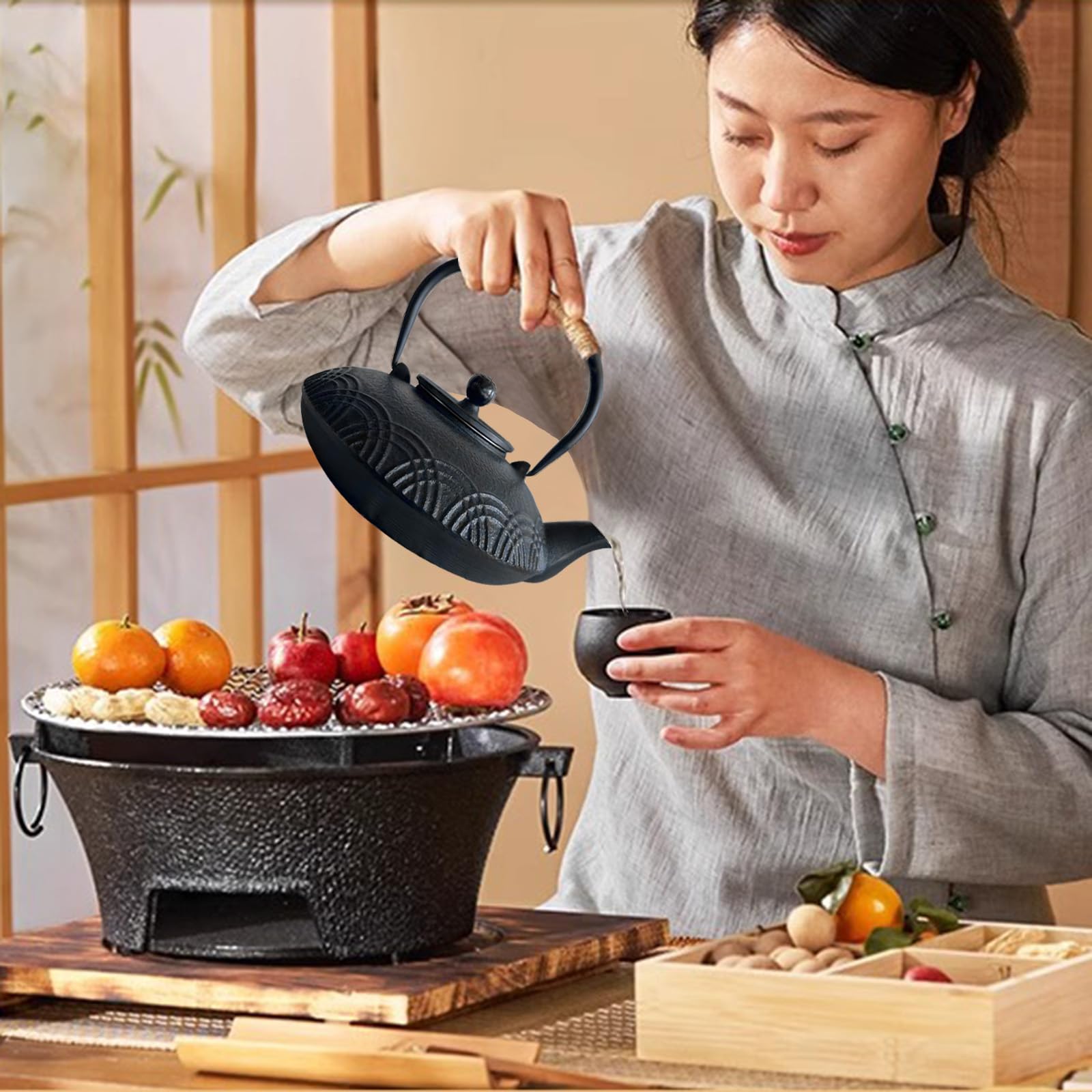 Amazon | HwaGui 南部鉄器 鉄瓶 鉄器 铁壶 急須 おしゃれ ih 鉄やかん