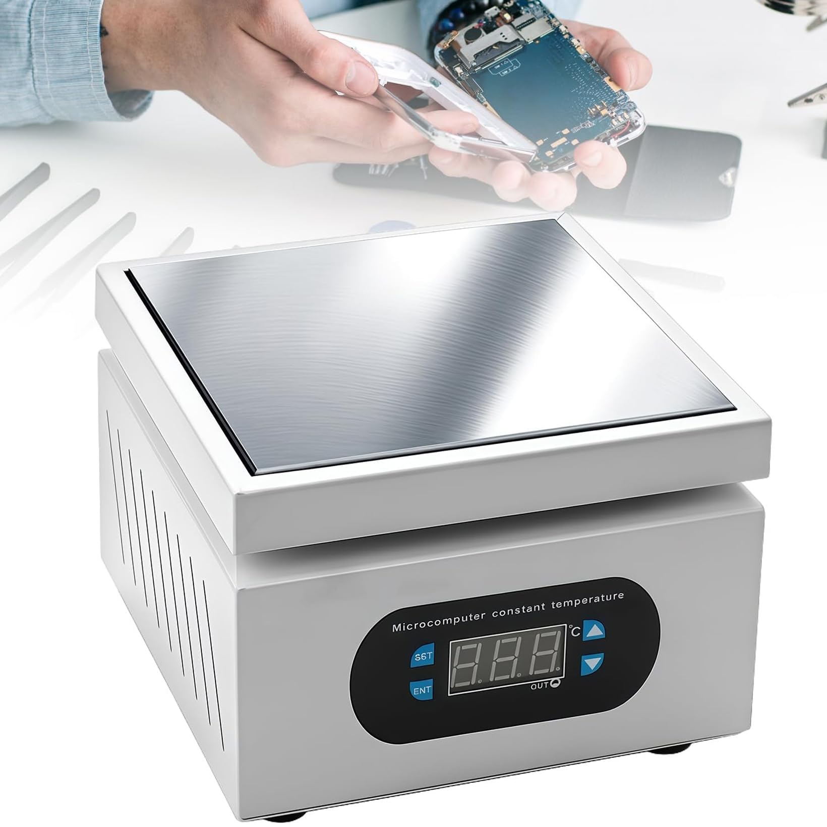 Vorwärmer Preheating Station Wechselstrom LED Mikrocomputer Elektrische Heizplatte PCB Ofen für Lötstation Schweißer, für den Austausch des Telefonbildschirms (180x180mm)