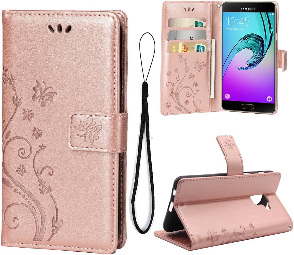 Teebo Case for Galaxy A8 Plus 2018/A730{Not for A8}, PU Leather Flip Cover Kickstand with Card Pockets {3 Slots} Wallet Case Cover for Samsung Galaxy A8 Plus 2018/A730 (Rose Gold)