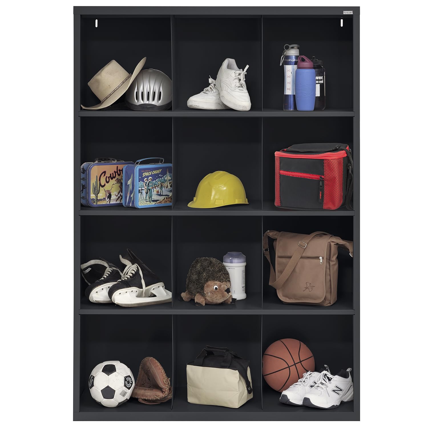 Sandusky Lee IC00461866-09 Heavy Duty Welded All Steel Cubby Storage Cabinet with 12 Sections, 46" Depth x 18" Width x 66" Height, Black