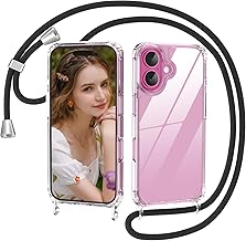 Nupcknn Coque pour iPhone 16 Plus avec Cordon, Transparente Anti-Jaunissement Coque Antichoc Housse Collier Réglable Téléphone Étui Portable Lanyard Case Protection Complète Cover