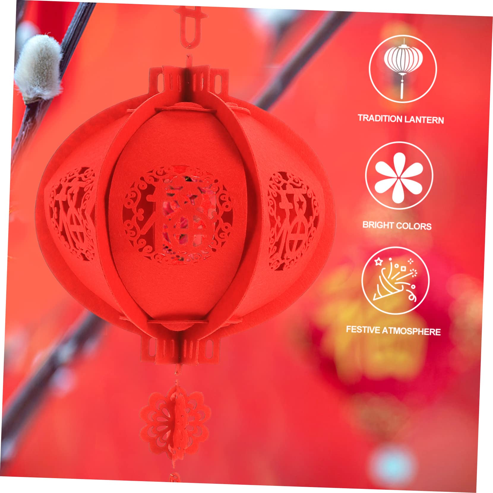 Luxshiny 2pcs Felt Lanterns Festive Year Hanging Ornaments Decorative Fu Character Pendant for Spring and