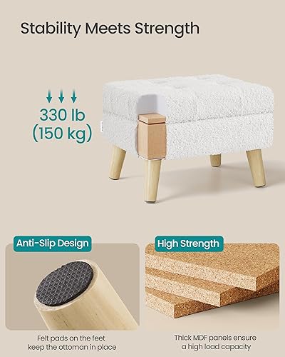 Miniatura 7 de SONGMICS Otomana de almacenamiento, taburete de pie, otomana con asiento acolchado, reposapiés con patas de madera, mesa pequeña, para pasillo, sala