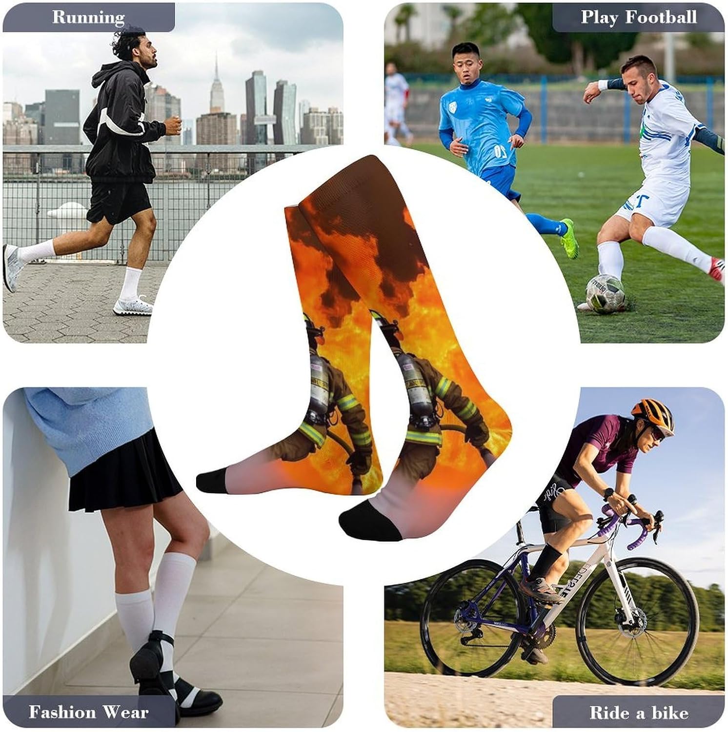 Firefighter Fireman Flame Knee High Soccer Socks Moisture Wicking