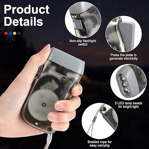 Miniatura 3 de Retisee 48 linternas de manivela de mano, no requiere batería, linterna de prensa manual, 3 luces LED para cajas de zapatos, camping, senderismo