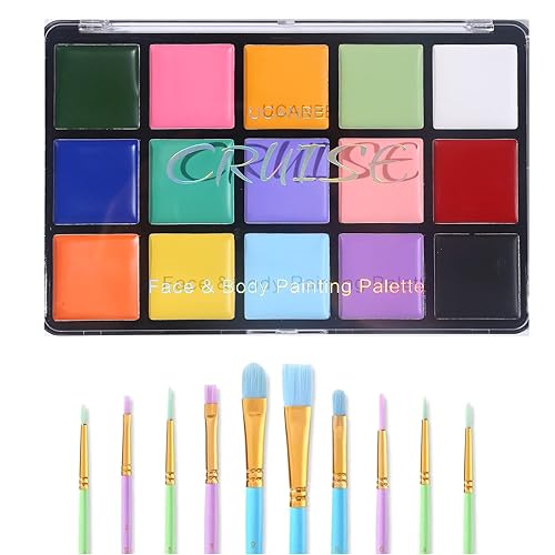Miniatura 9 de UCANBE Juego de pintura facial para el cuerpo, paleta de pintura de 15 colores, kit de maquillaje con 10 pinceles profesionales para Halloween,