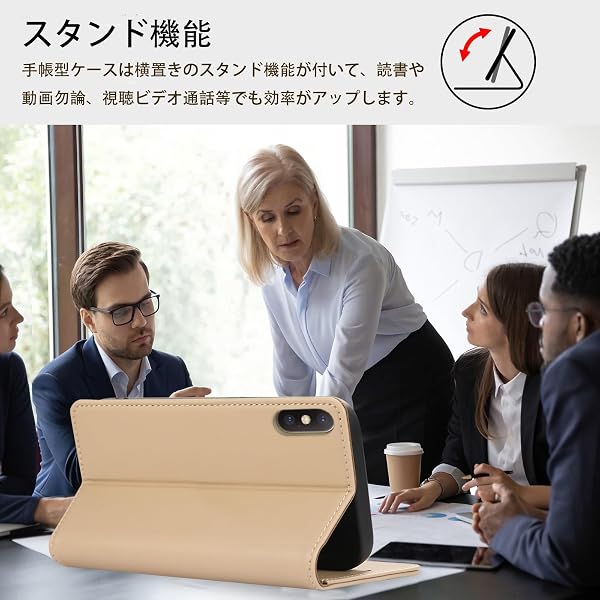 【FeeY】iphone xs用 ケース 手帳型 Iphone x 手帳 ケース 耐衝撃TPU素材カード収納 マグネット式 スタンド機能付き アイフォン X/XSスマホケース 全面保護 5.8インチ対応, アプリコット 1.iPhone X/XS アプリコット - 3