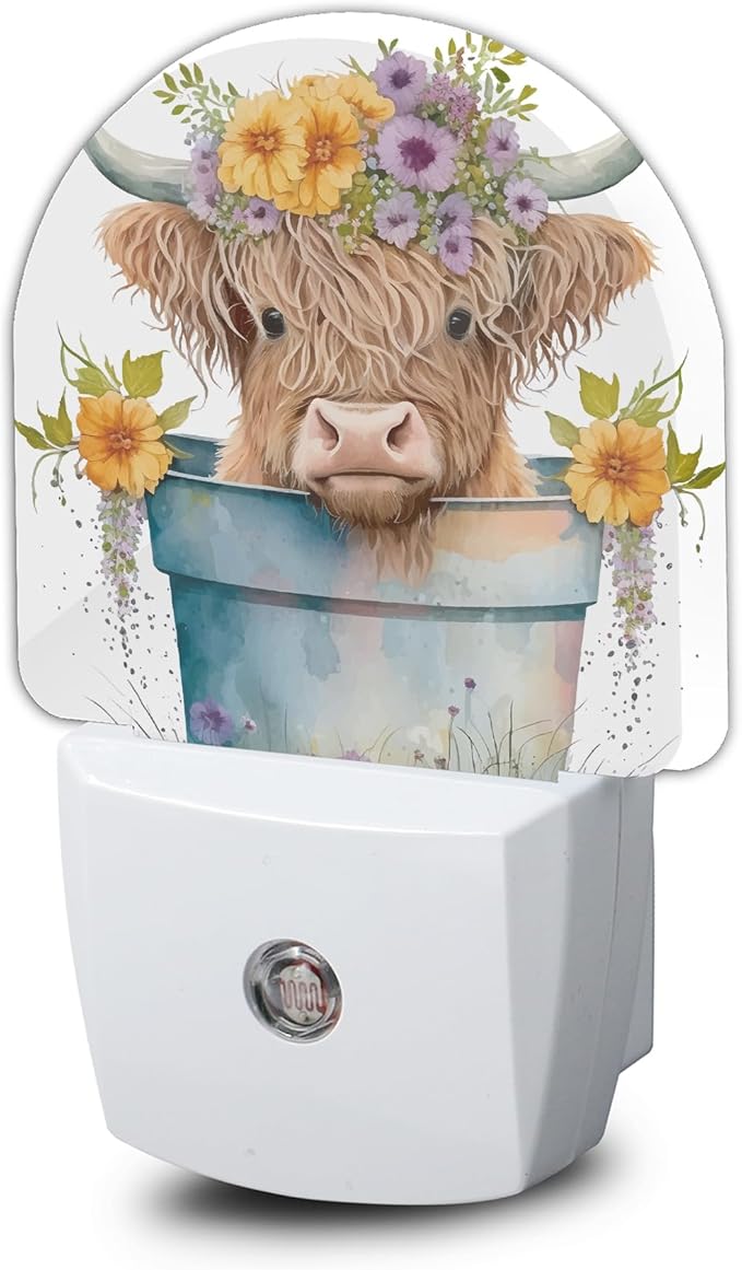 ZTHLL Highland Cow Night Light, Cute Nightlight Plug into Wall with Dusk to Dawn Sensor, LED Lamp Energy Saving Lights for Boys Girls,Lamp for Bedroom Bathroom Hallway