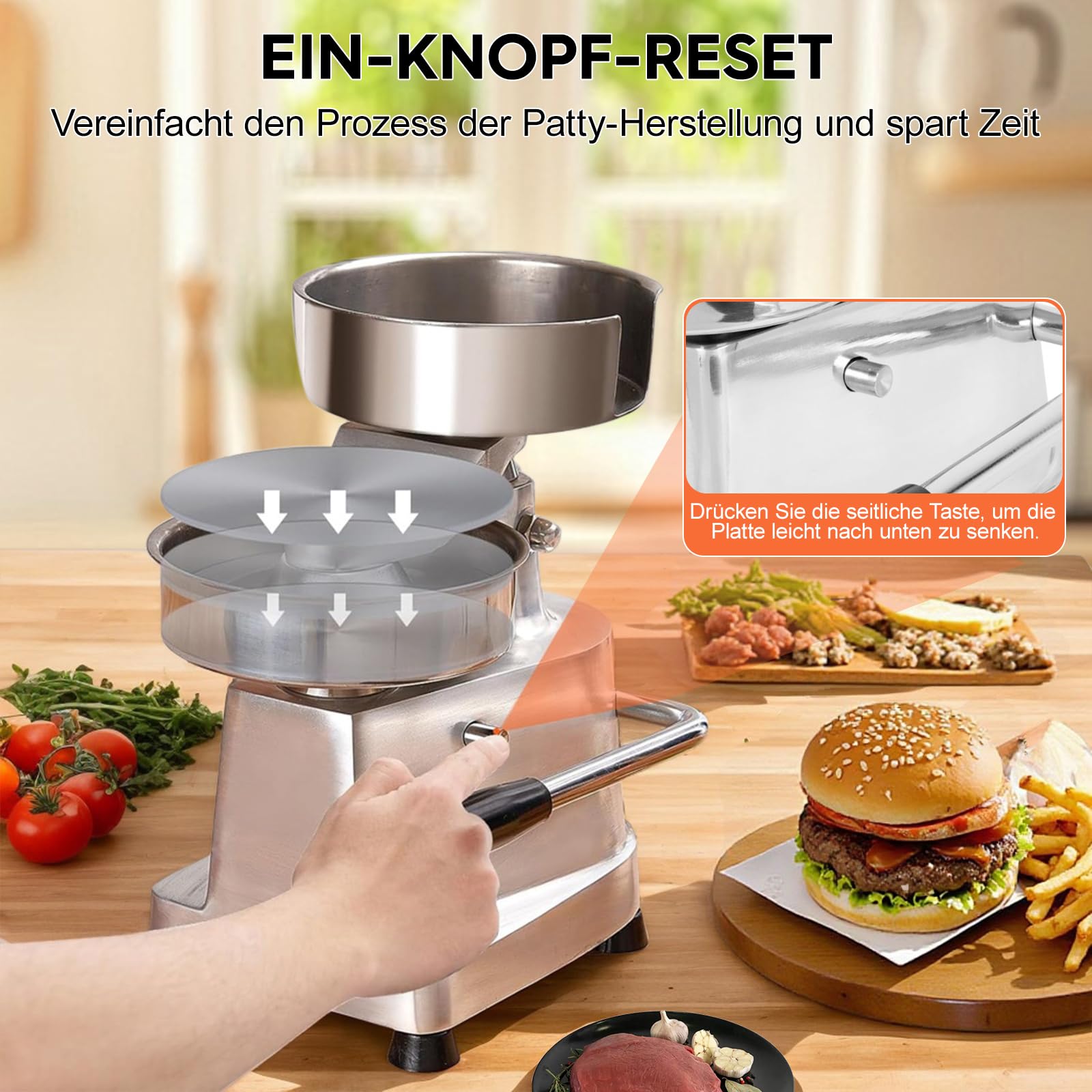 Pressa manuale per hamburger, pressa professionale per hamburger da 13 cm, con separatore antiaderente e piedini in gomma antiscivolo, adatta per uso domestico
