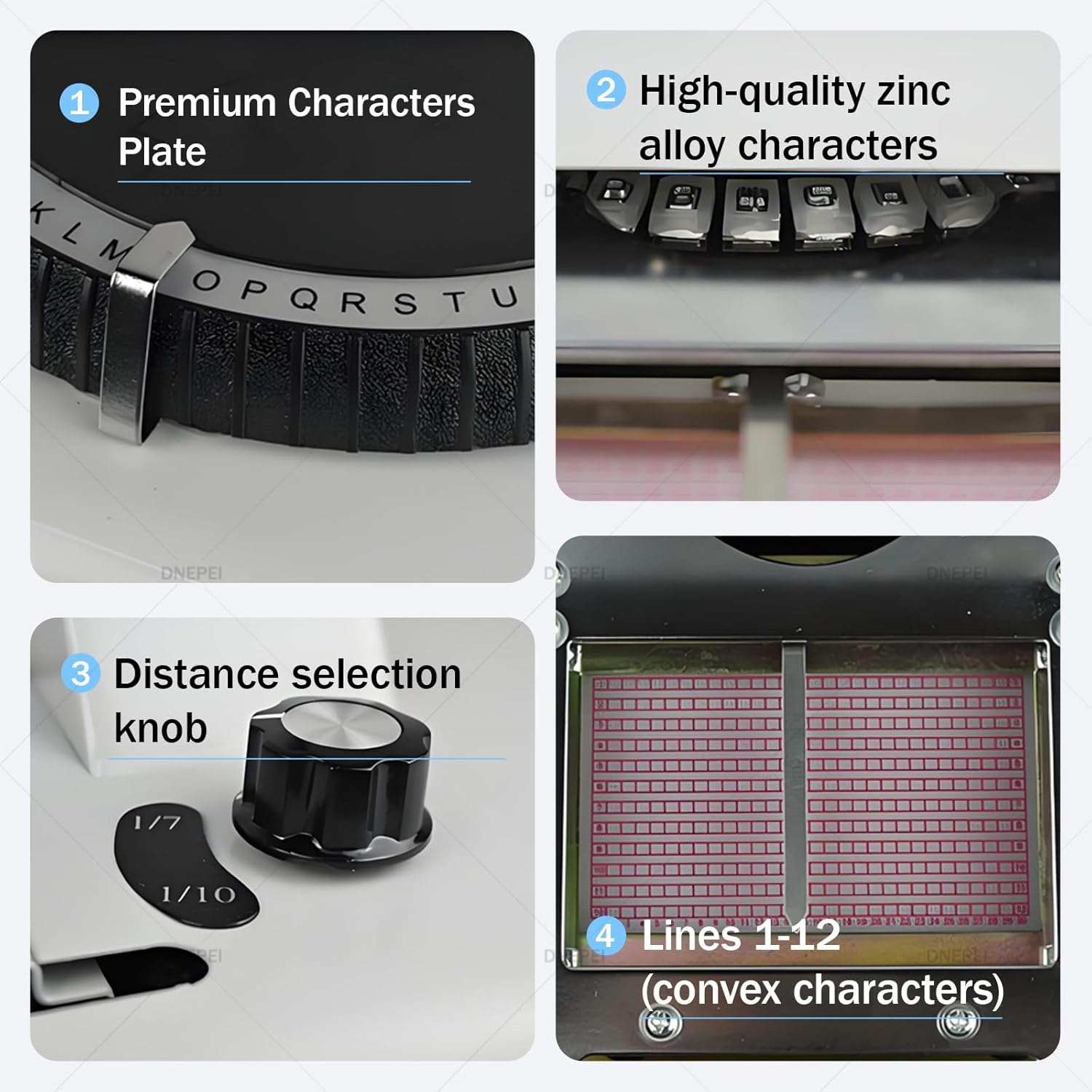 Complete 72 Character Embossing Machine Set, Manual Stamping Tool for Stainless Steel Dog Tags and PVC ID Cards, Includes 10 Aluminum Tags and Adjustable Kerning Gears