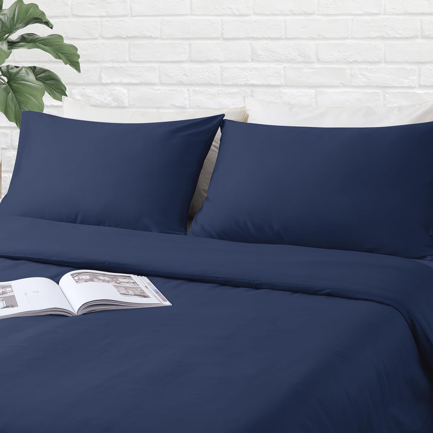 Queen Pillow Protector Set of 4, 100% Egyptian Cotton Pillow Cases with Zipper 400 Thread Count Sateen Weave Cotton Navy Blue Pillow Protector Queen Size Pillow Covers for Home/Hotel
