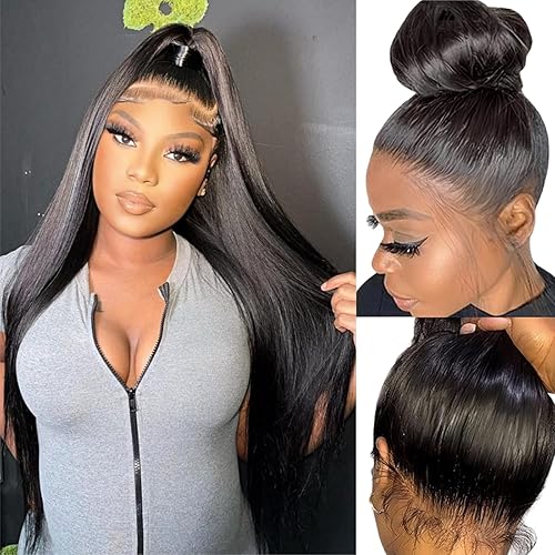 360 Lace Front Wigs Human Hair 180% Density Straight HD Transparent 360 Full Lace Frontal Wigs Human Hair Pre Plucked With Baby Hair 10A Brazilian Virgin Human Hair Wigs for Women （22 Inch）