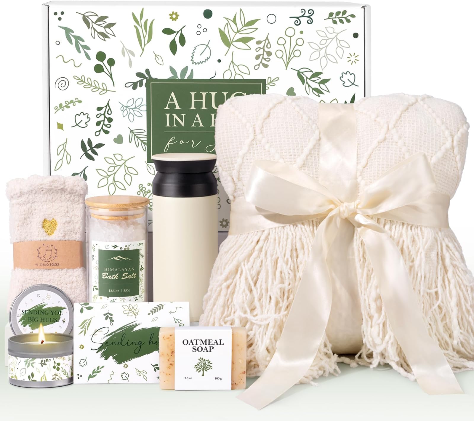 Frerdui Self Care Gifts for Women, Get Well Gifts for Women, Sympathy Gift Baskets, Get Well Soon Care Package, Encouragement Inspirational Gift Baskets, Sending Hug (Ivory)