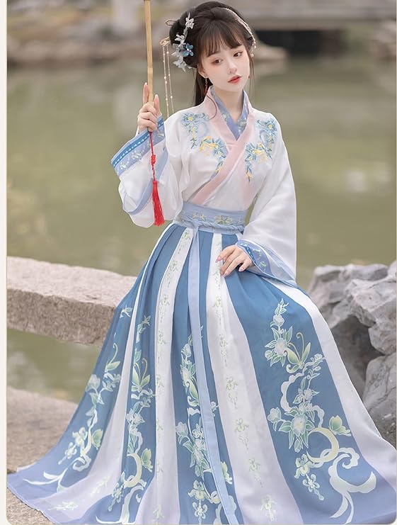 Chinese Hanfu Women Tulle Chiffon Loose fitting Dress Ancient Traditional Clothing New Year's clothing