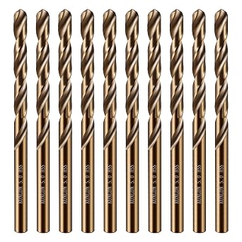 Wensilon 1/8" Cobalt Drill Bit10Pcs, M35 HSS Metal Drill Bit Set forwood, Hard Metal, Stainless Steel, Cobalt Steel M35 Jobber Length Twist Drill Bits