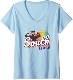 Womens South Beach Miami FL Muscles Cat Cool Miami Weightlifter Pro V-Neck T-Shirt