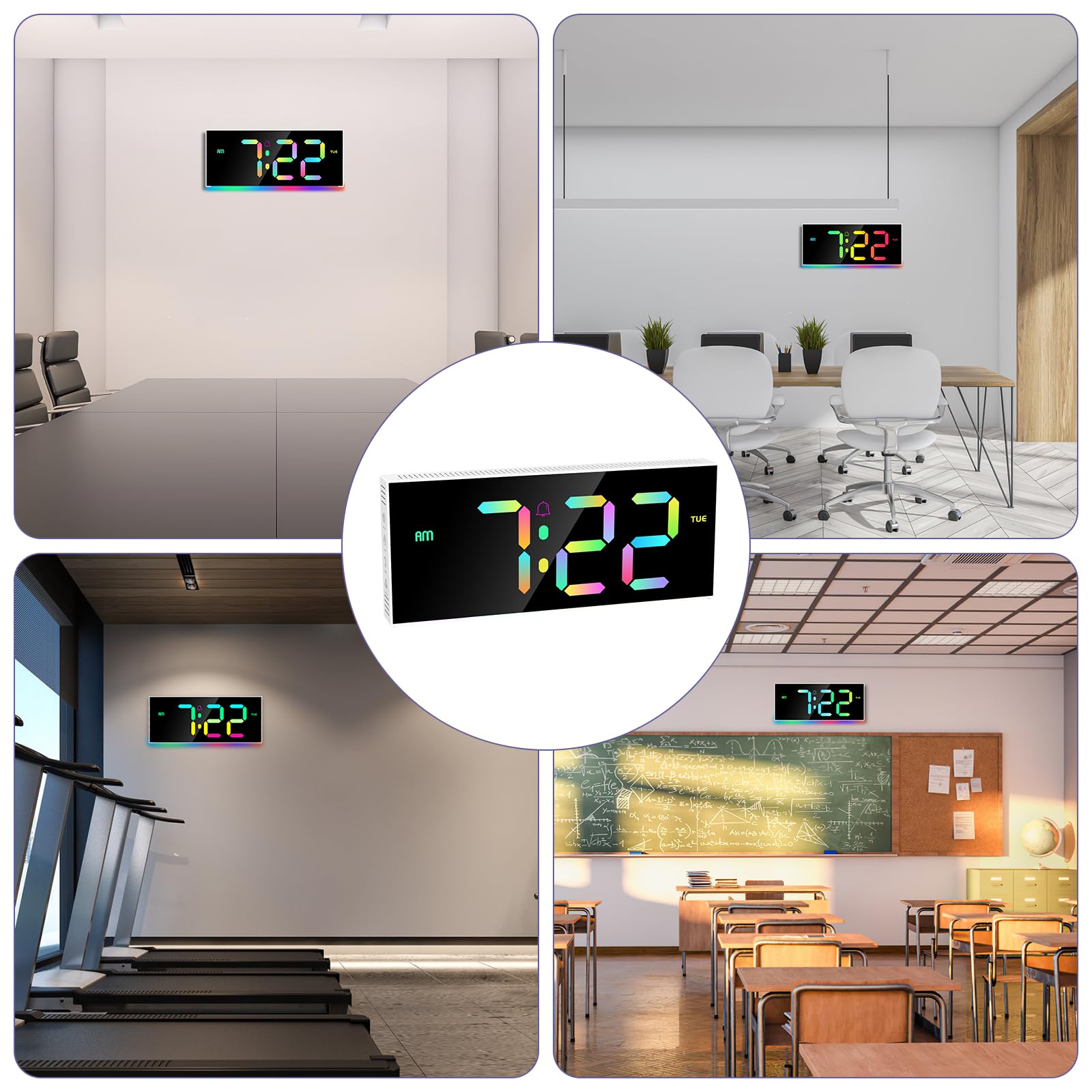 Horloge Murale, Réveil Numérique RGB Écran 12" avec Télécommande, 5 Niveaux de Luminosité, Affichage Date et Heure, Mode Nuit, Horloge Digitale pour Salon, Salle de Sport