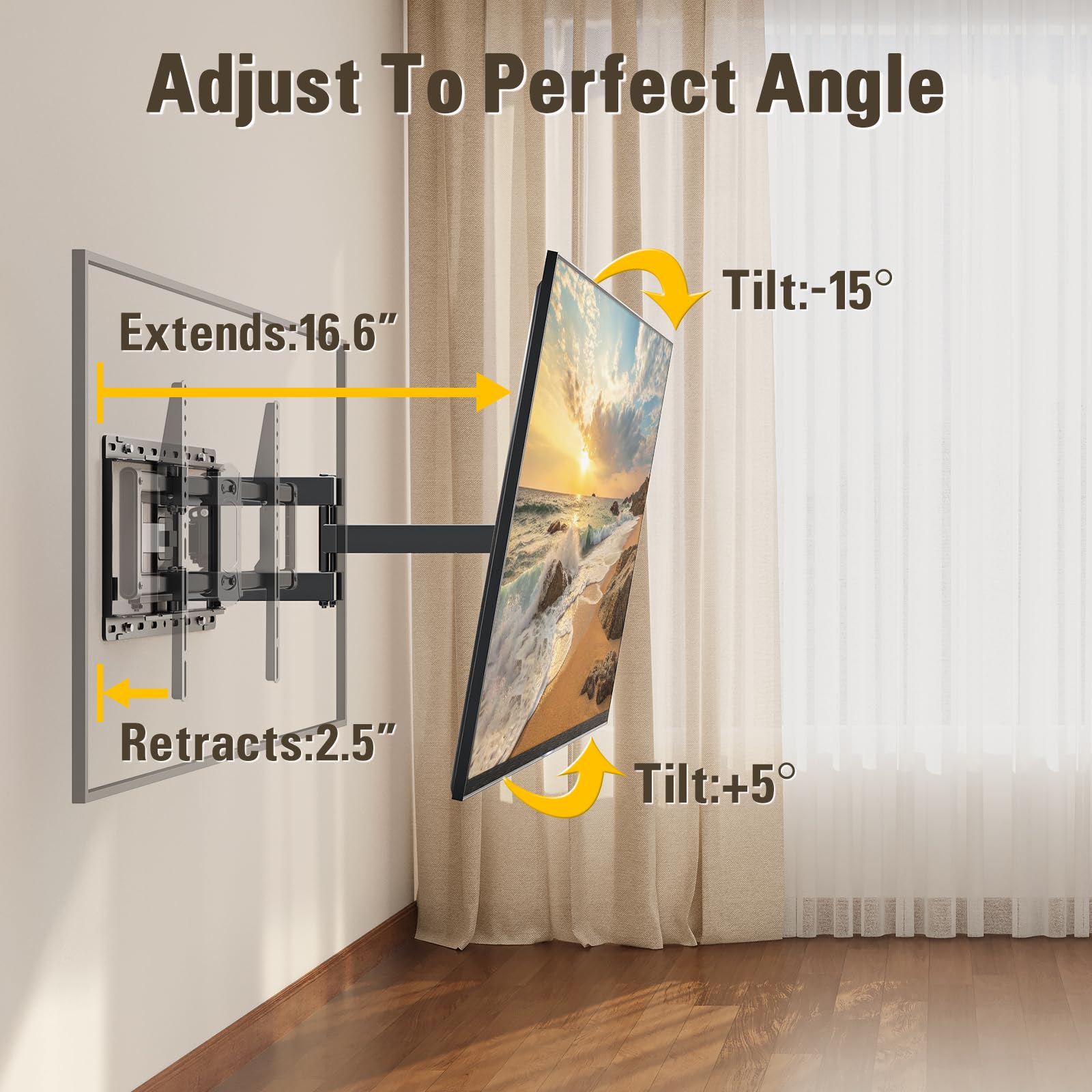 Mounting Dream Full Motion TV Wall Mount for 42-90 Inch TV up to 154lbs — Amazon image 2