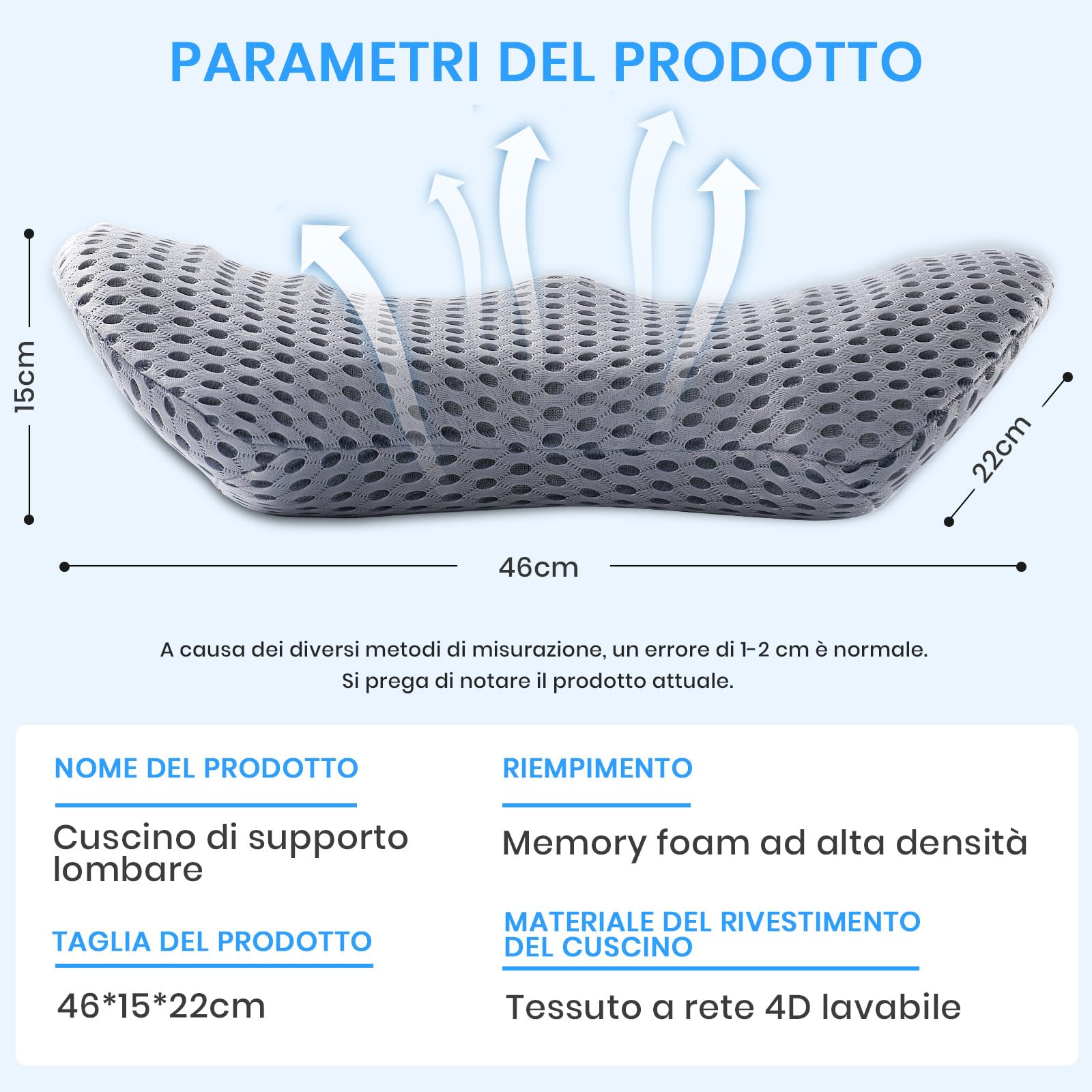 Cojin Lumbar Coche,Cojin Lumbar Silla Oficina,Espuma Viscoelástica Cojín Ergonómico para Casa, Respaldo Cojín Lumbar con Adjustable Straps,para Coche,Silla Oficina,Sofa Soporte Lumbar (Gris)