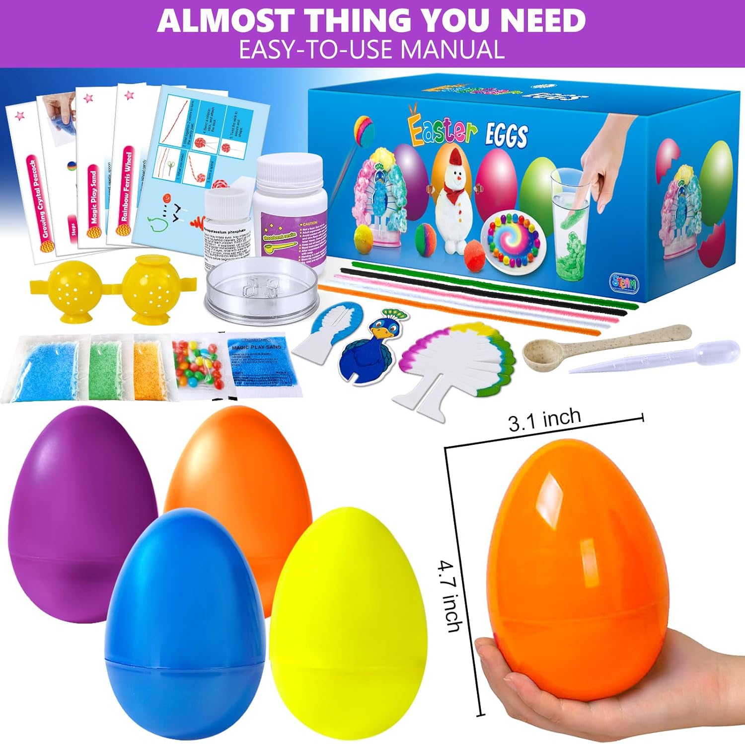 UNGLINGA 4 Jumbo Easter Basket Stuffer Surprise Eggs, 6 Science Experiments for Kids, Easter Toys Gift Idea for Boys and Girls Party Favor Educational STEM Activities Kit - Image 2