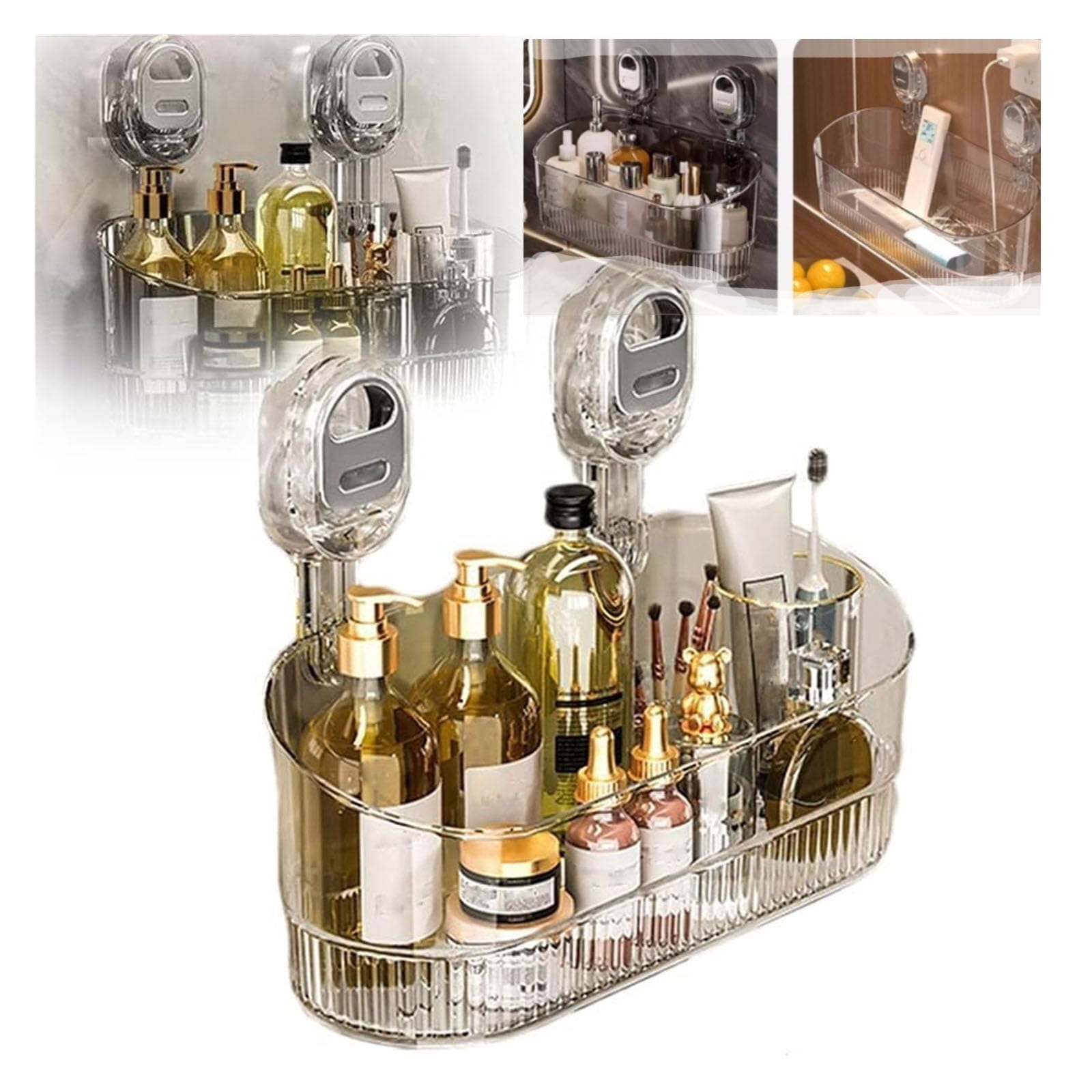 LINJIAOMG No-Drill Bathroom Suction Storage Box Large Capacity Strong Load-Bearing Glacier Pattern Suction Cup Shower Caddy Hanging Shower