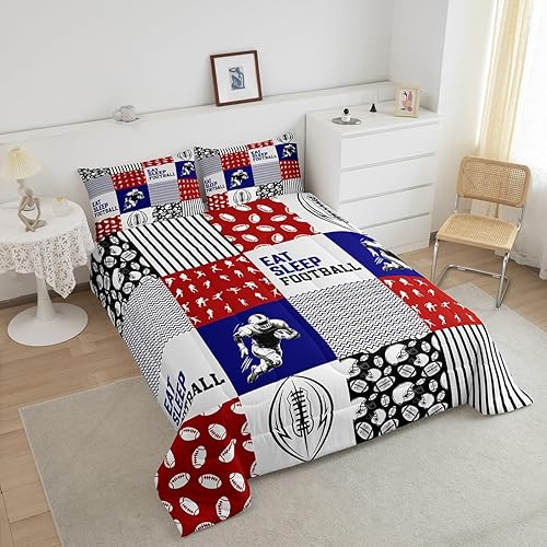 Miniatura 3 de Erosebridal Ropa de cama de fútbol  Juego de edredón de tamaño matrimonial, edredón de retazos de juego de pelota para regalo, geometría come