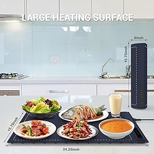 Electric Warming Tray - 3 Modes &Full Surface Heating,Rollable & Portable,Premium Silicone Nano-Material,3 Temperature Settings,Auto Shut-Off -Versatile Food Warmer for Gatherings,Parties (Dark Blue)