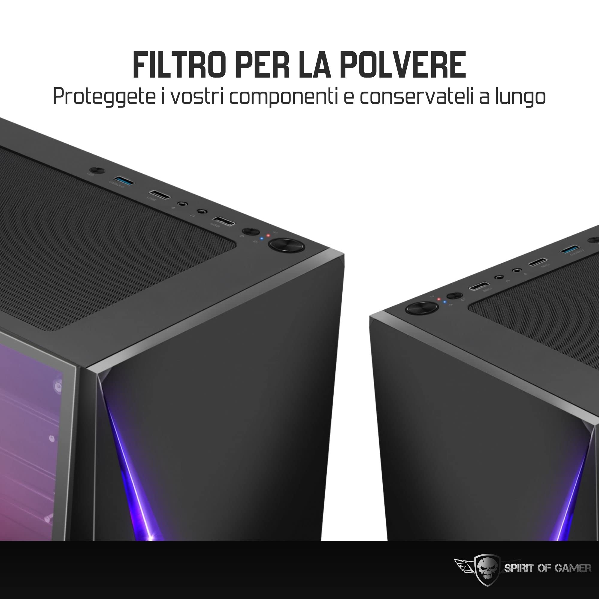 SPIRIT OF GAMER - CLONE 4 - Case PC Gaming RGB con Parete Trasparente In Vetro Temperato - Crea il tuo Tower Gamer - Case Mid Tower Compatibile ATX/MATX/ITX - 2 Ventole da 120mm Incluse