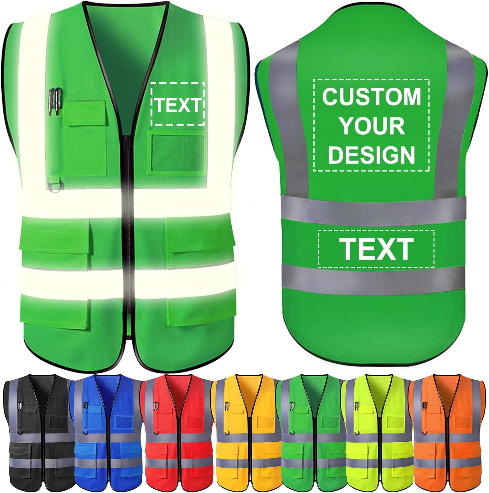 Custom Safety Vest Print Logo/Name 5 Pockets High Visibility Reflective