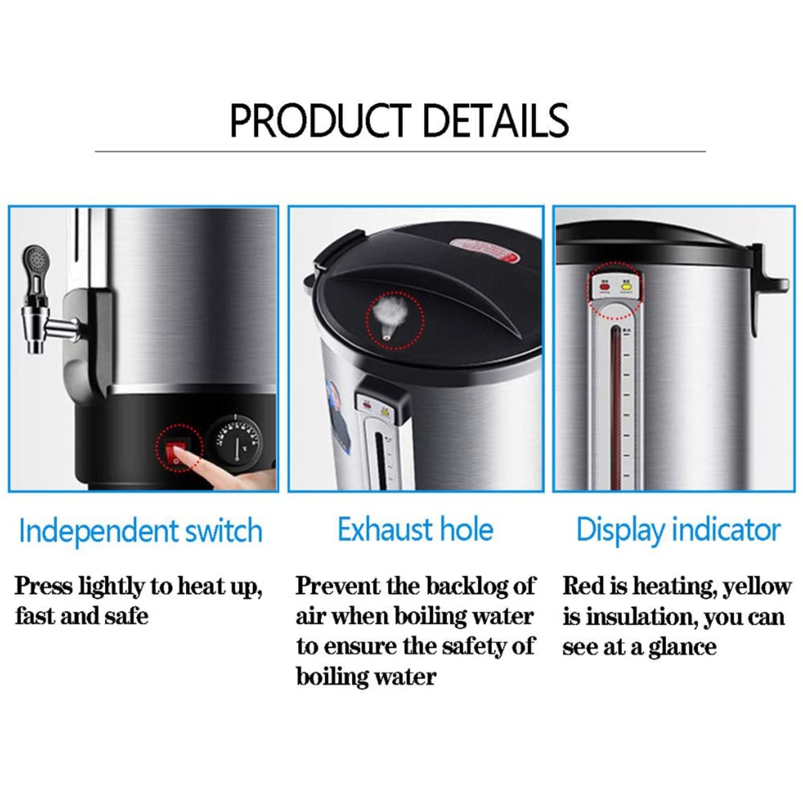 Dispensador comercial de urna de agua caliente de 20 L para oficina, catering, aislamiento de acero inoxidable de doble pared, ideal para fiestas y bebidas