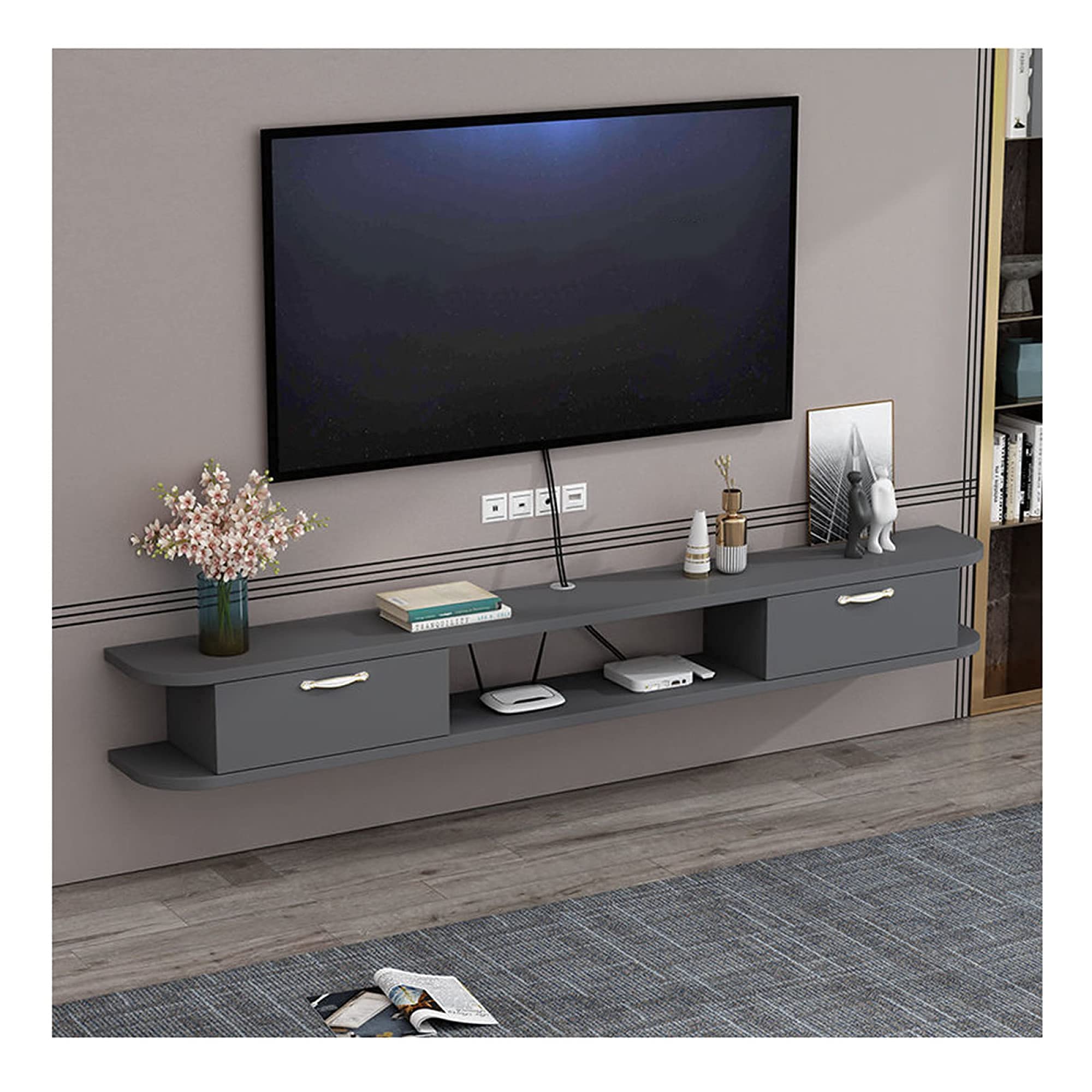 Gabinete de Soporte de TV Unidades de Pared de TV para Sala de Estar Soporte de TV Gabinete montado en la Pared Consola de TV de Madera para Sala de Estar Sala de Entretenimiento Oficina/B/1