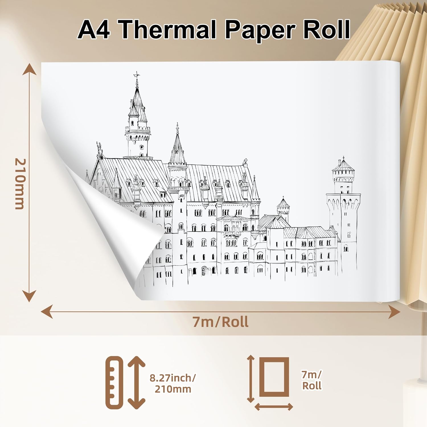 A4 Thermal Paper, Quick-dry Continuous Thermal Paper, Compatible with M08F/M832/M833/M834 MT810 Printer, 8.5"x11",4 Rolls,Roll Storage for 10 year
