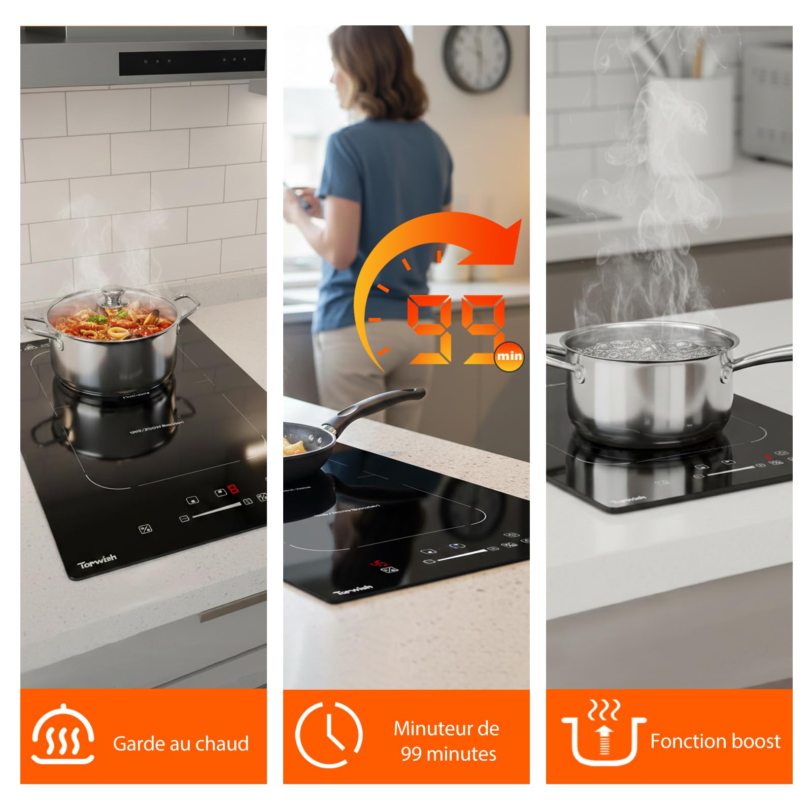 Topwish Plaque Induction 2 Feux, Plaque de cuisson induction zone flexibles