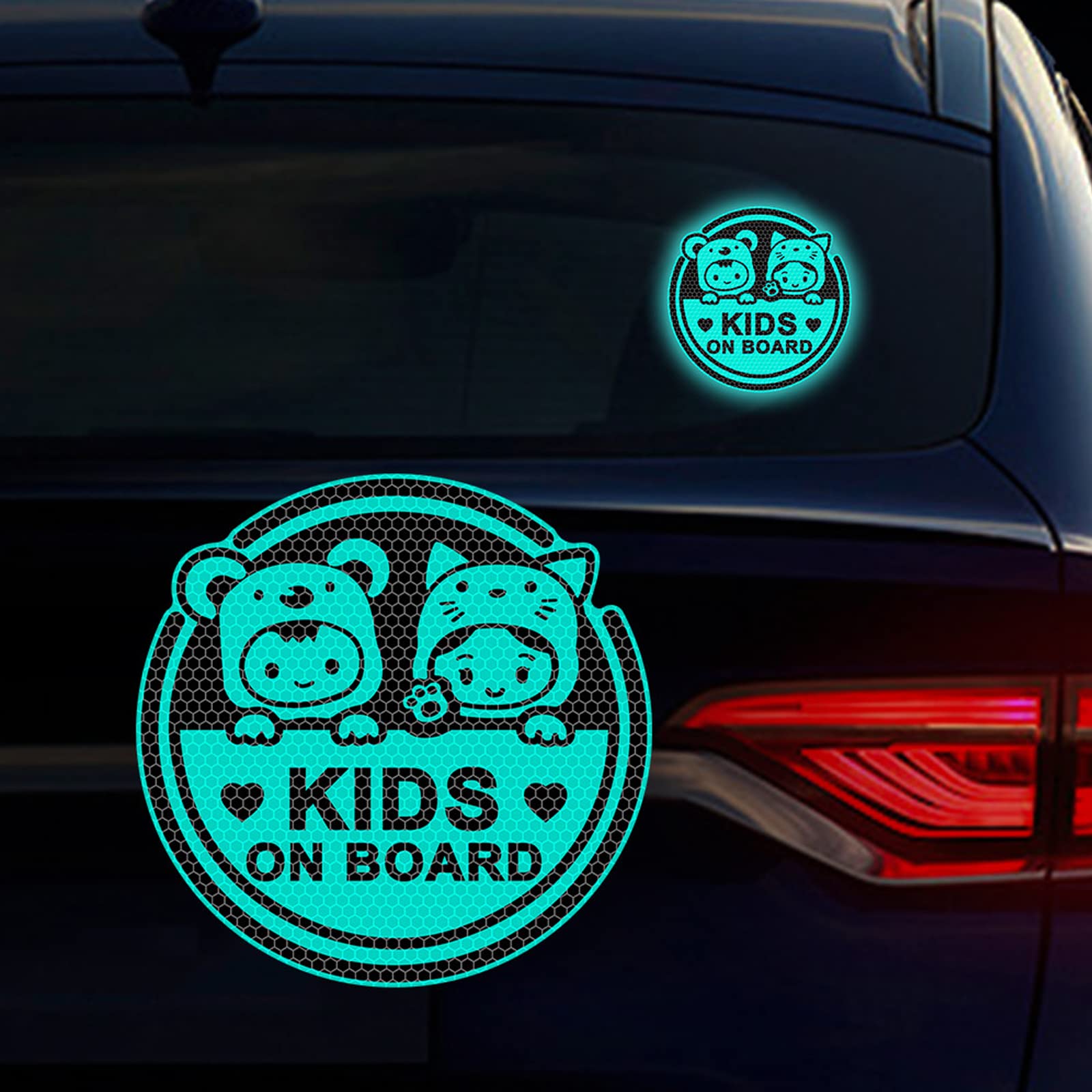 Iprokiu 2 adesivi per auto a bordo con animale, per bambini a bordo, adesivi per paraurti per finestrini dell'auto, in vinile, per avvertimento di sicurezza per bambini e auto (giallo riflettente