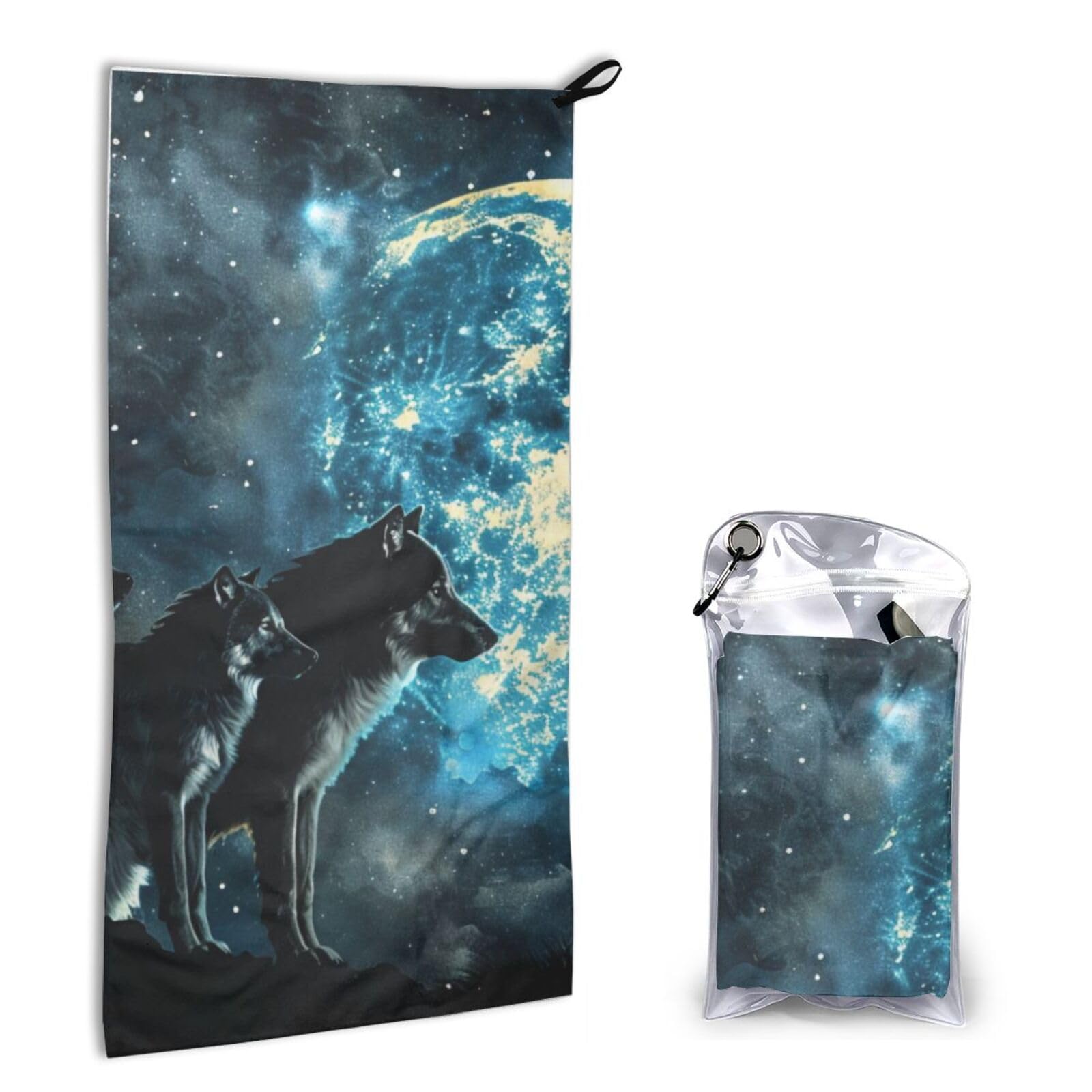 BWWHCCTI Quick Dry Hand Towel With Bag - Wolfs Printed Super Absorbent Face Cloth Microfiber Travel Sports Towels 40x80cm
