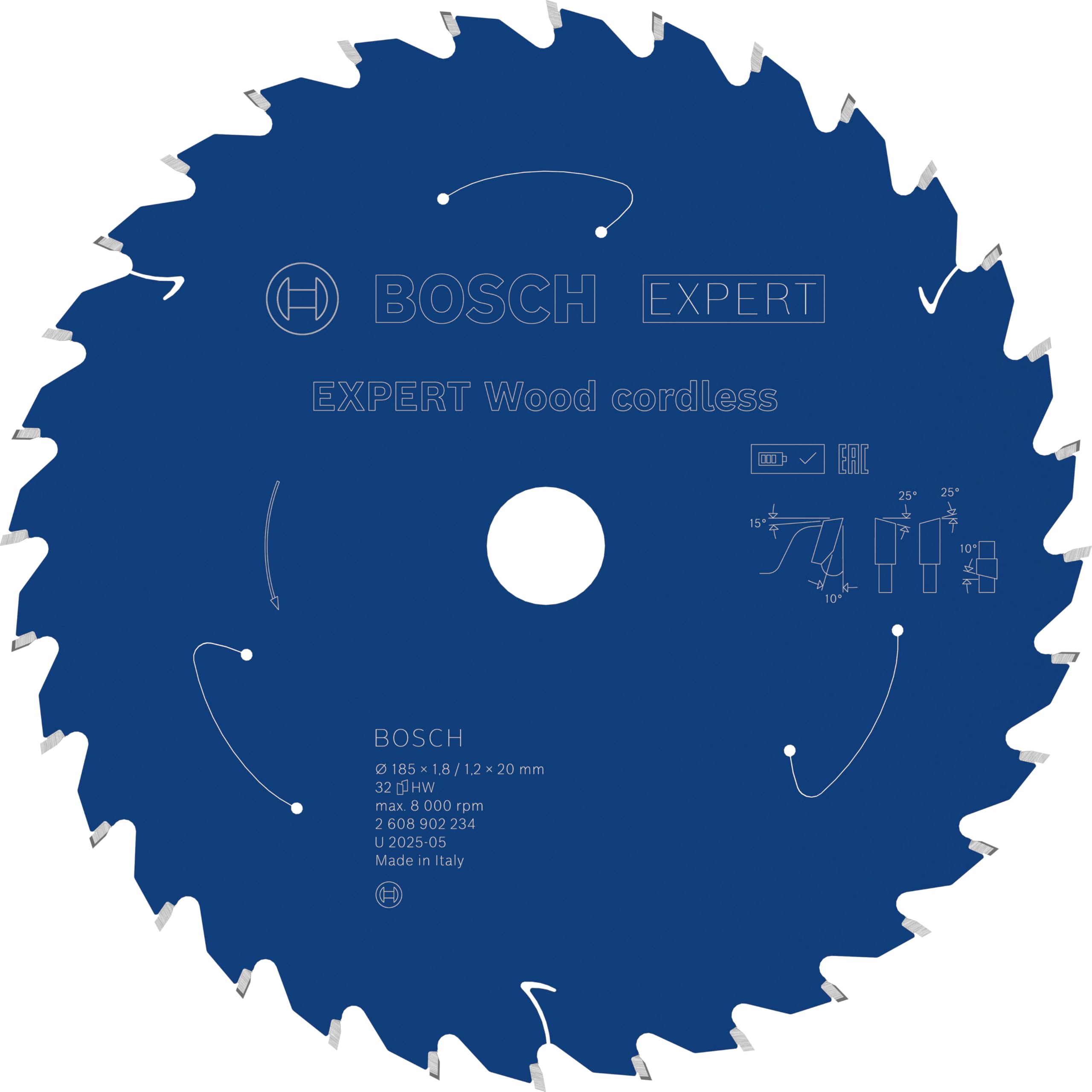 Bosch 1x Lama per sega circolare EXPERT Wood cordless per sega circolare portatile (per Legno tenero, Legno duro, Ø mm, Professional Accessorio Seghe circolari a batteria portatili)