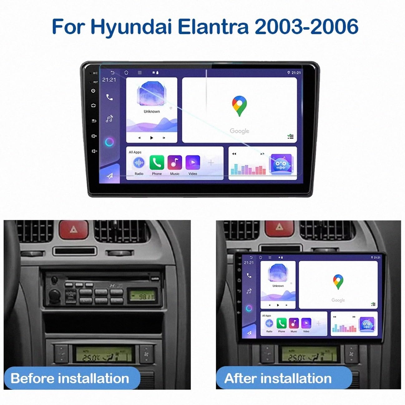 Car Multimedia Player dla Hyundai Elantra 2003-2006 9 Inch Android 15 Touch Screen Player Rear View Camera For, 8 Core 8G+256G