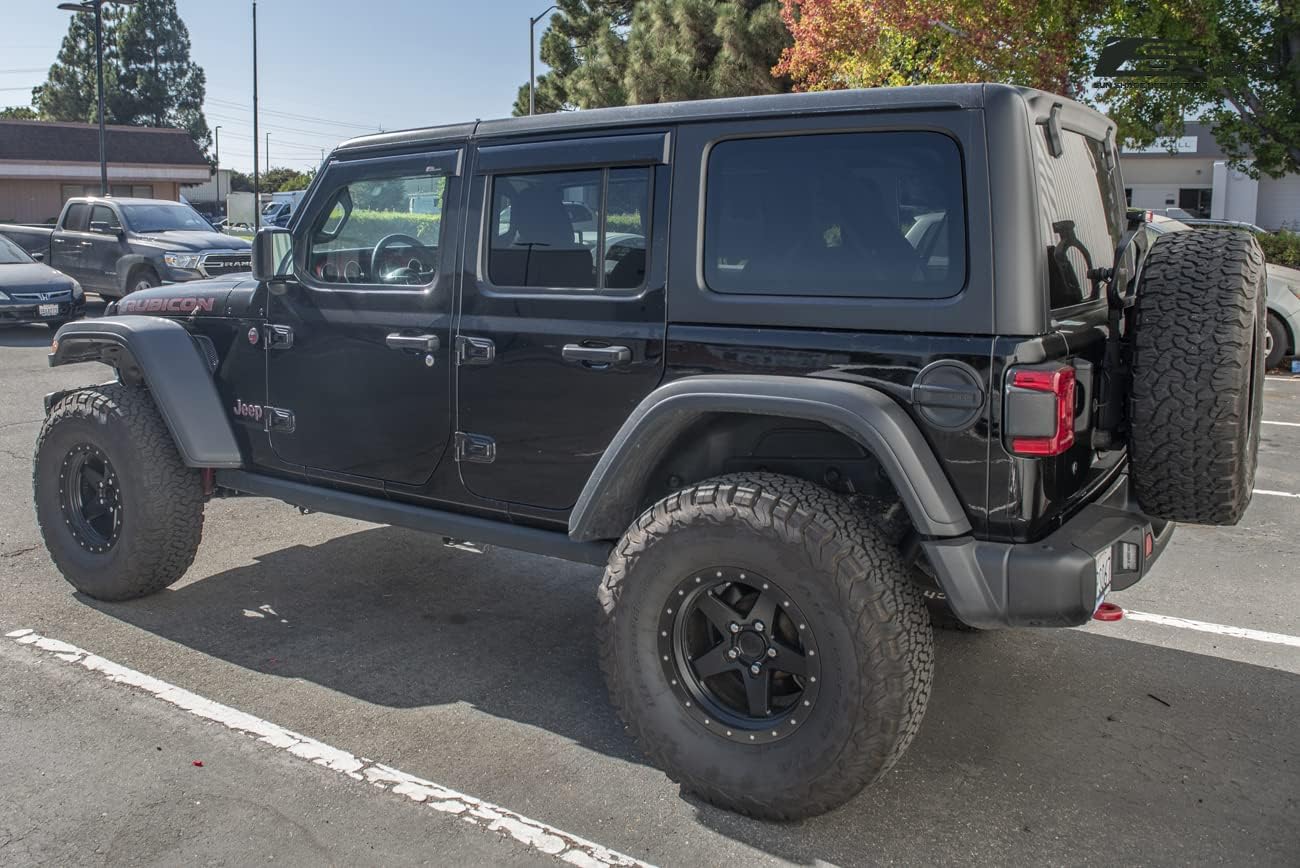 Extreme Online Store Replacement for 2018-Present Jeep Wrangler JLU 4Dr | 2020-Present Jeep Gladiator | EOS Visors Tape-On Style Smoke Tinted Side Vents Rain Guard Window Deflectors