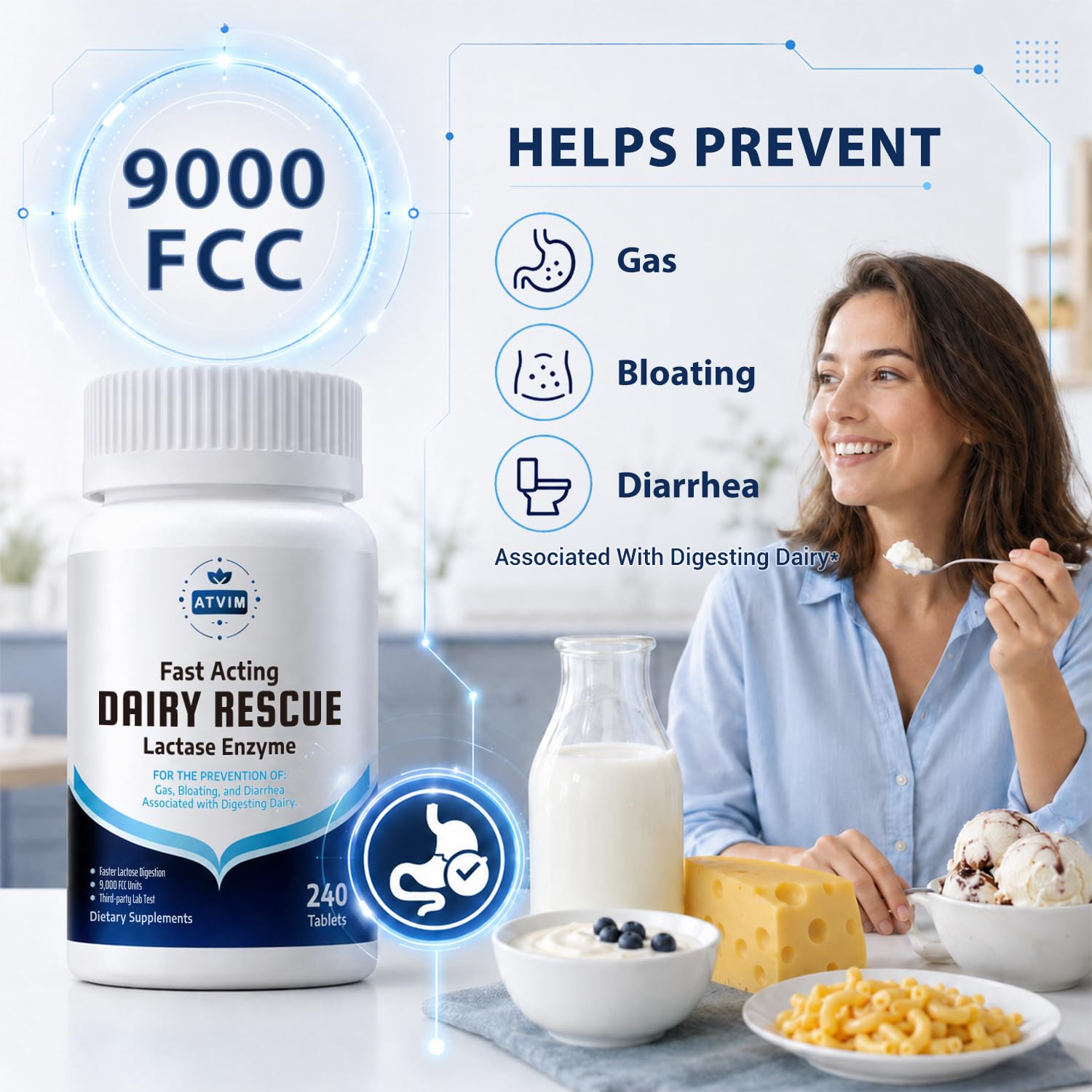 Lactase Enzyme 9000 FCC 240 Tablets, 1 Per Serving — Amazon image 4