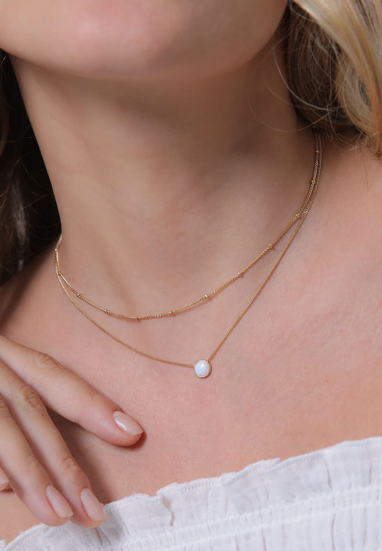 Elli Halskette Damen Choker Kugel Layer Trend mit Synthetischem Opal
