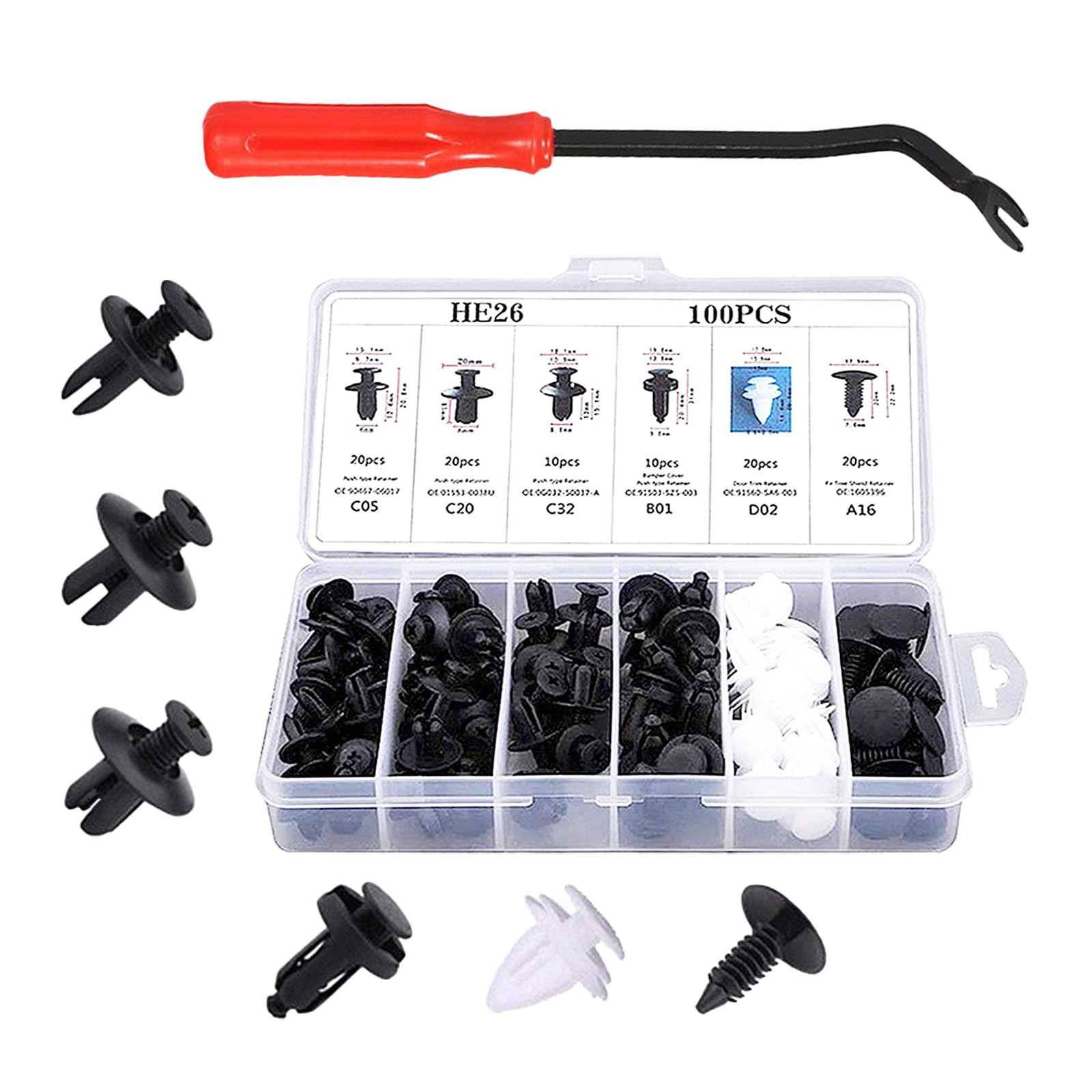 100PCS Car Bumper Retainer Clip with Fastener Remover