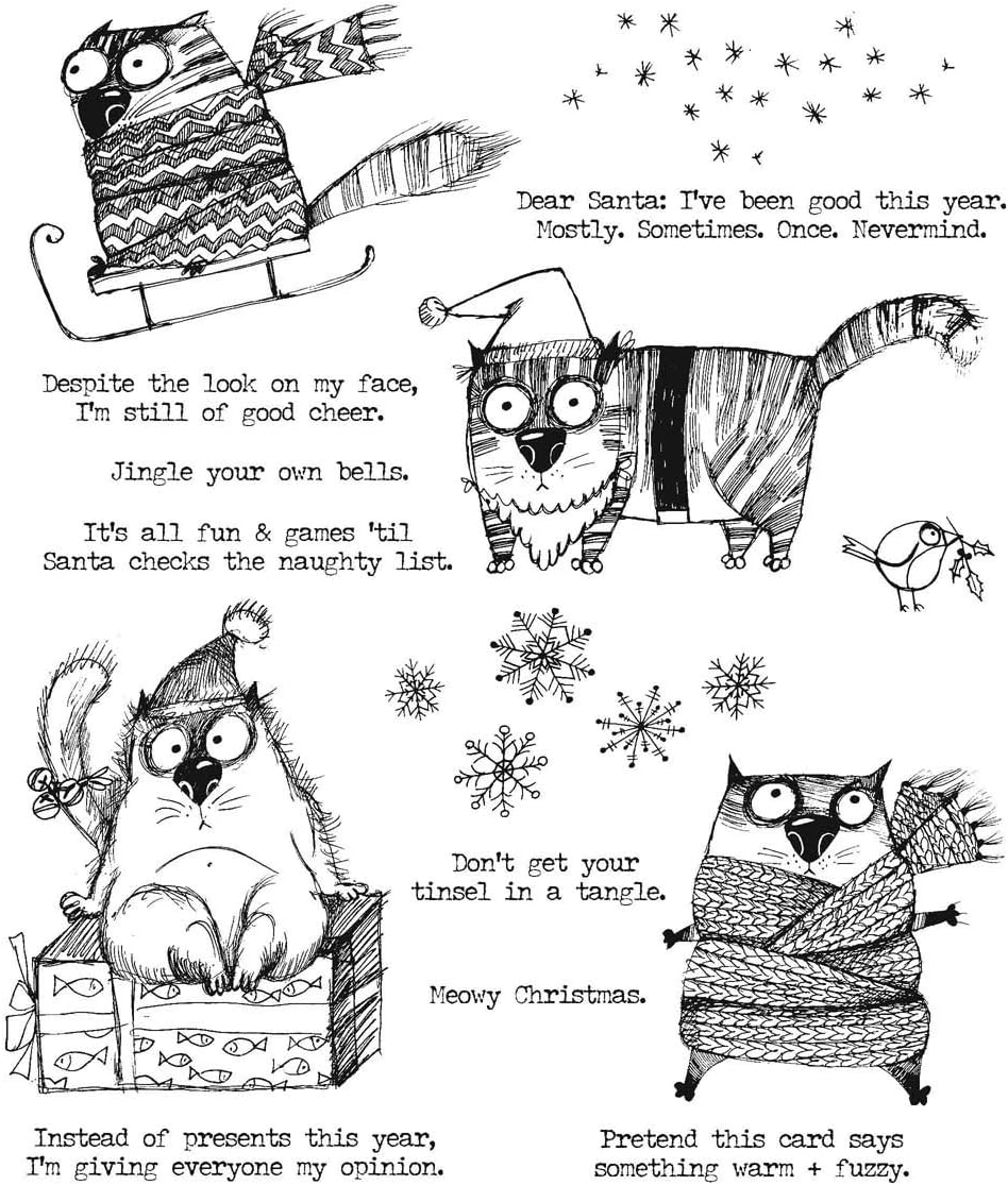 Tim Holtz Stampers Anonymous Holidays 2020 Snarky Cat Christmas Cling Stamp Set CMS416