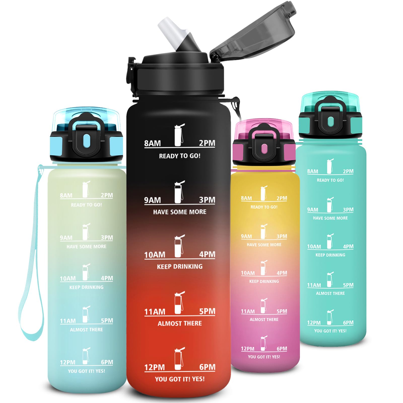 Botella Agua 1 litro, Botella Agua Gimnasio con Pajita, Diseño de Cerradura, Cantimplora, con Marcador de Tiempo, A Prueba de Fugas Cantimplora para Exteriores, Bicicleta, Gimnasio — view 12