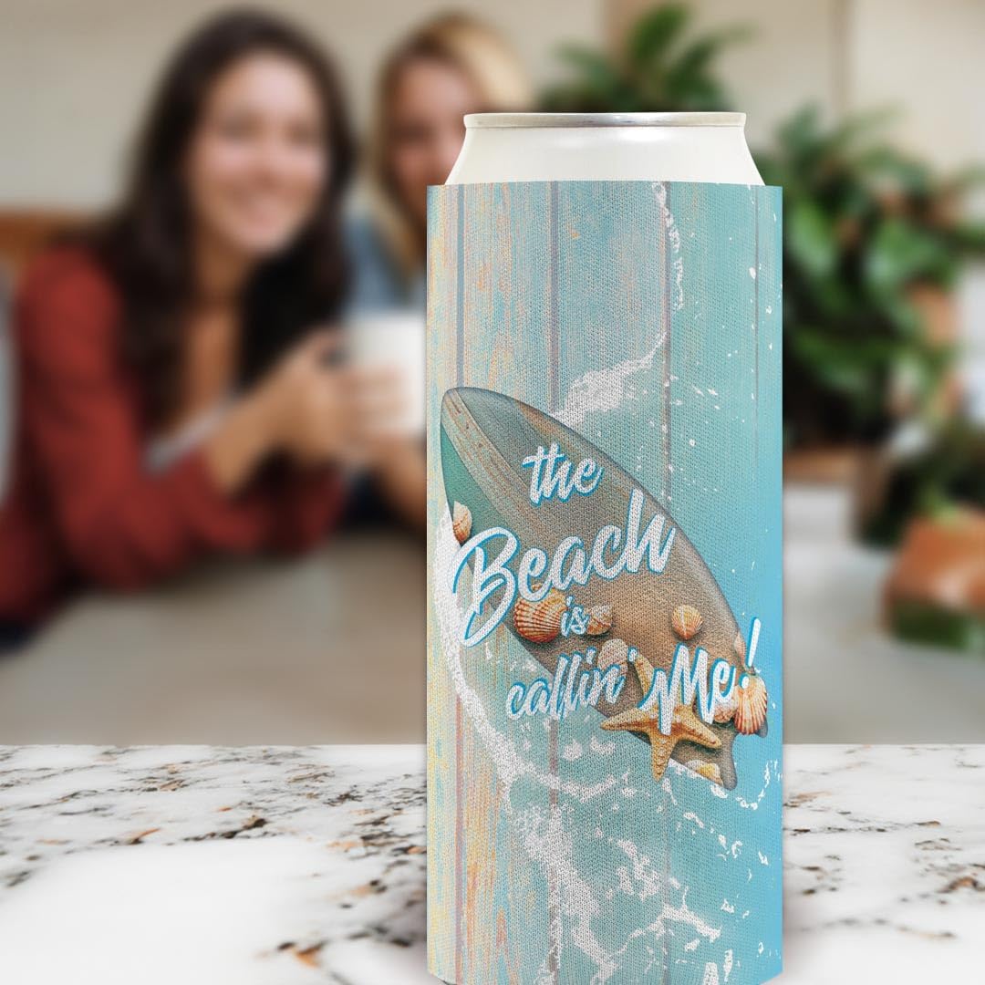 Beach Theme Party Decorations The Beach Is Callin' Me 12-Pack Ultra Slim Can Thermocoolers